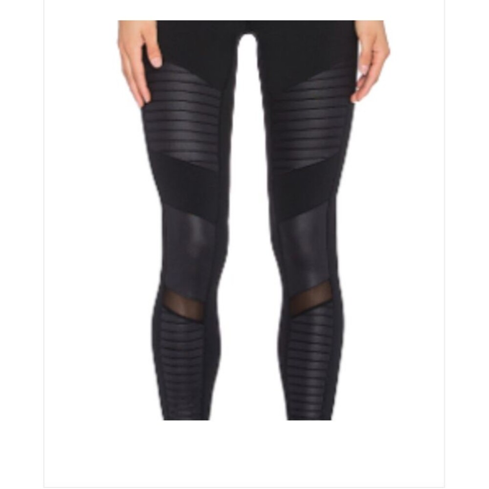 ALO Yoga Moto Ankle Leggings Womens XS Black Ribbed Quilted Glossy Panels